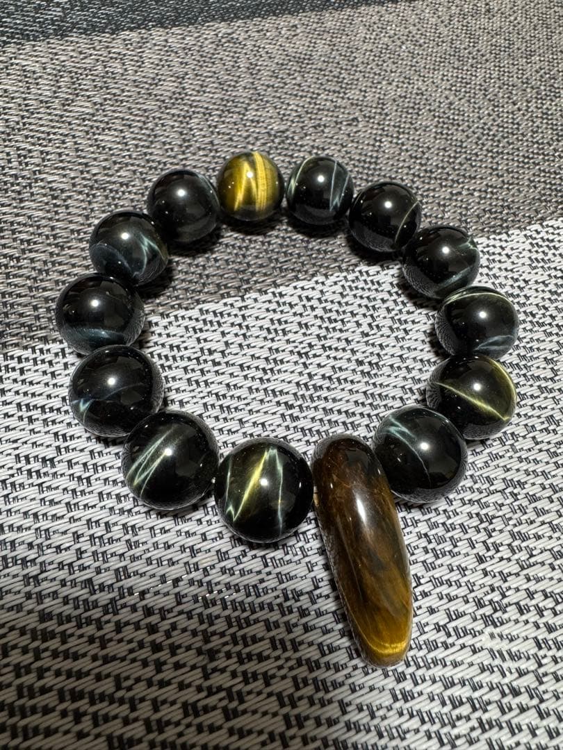 ちゃたろう　タイガーアイ（紺トラ）16mmブレスレット 勾玉付き