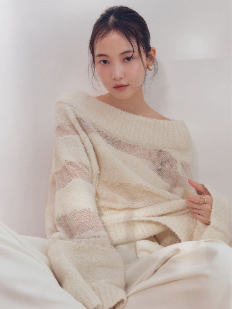 トップス andequal sheer pattern knit IVORY