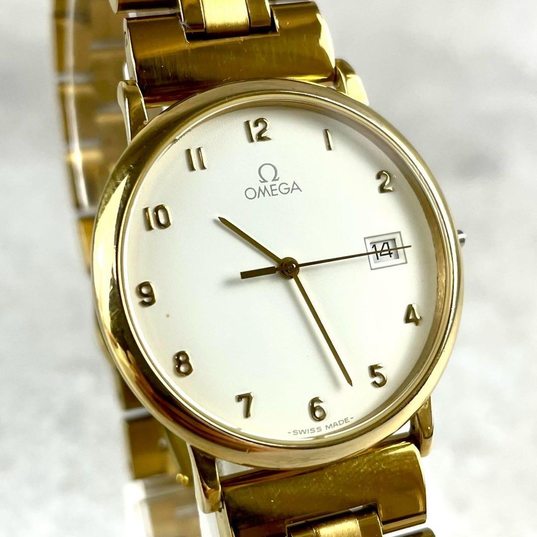 稼働 美品 オメガ デビル クォーツ 腕時計 ゴールド 新品ベルト