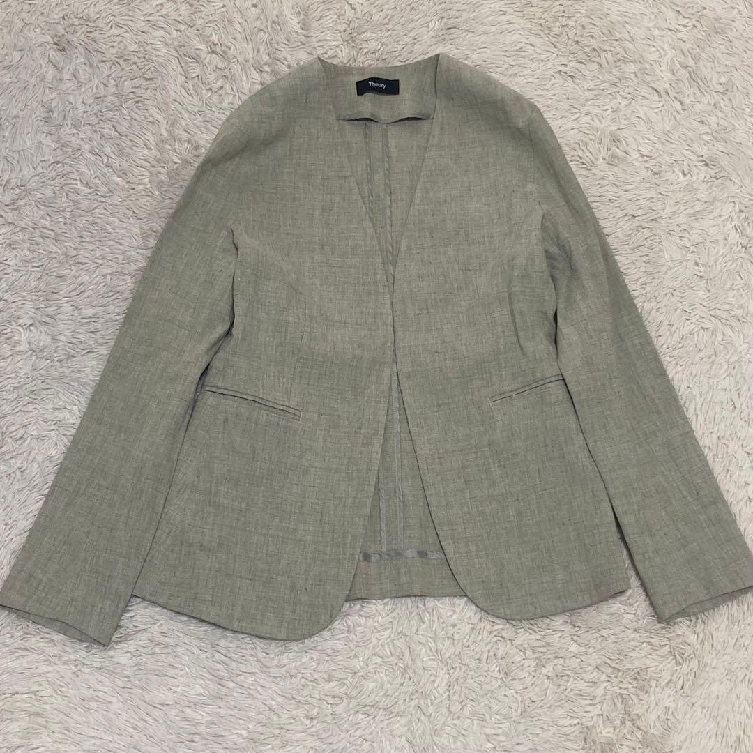 theory リネン コットン ノーカラージャケット パンツ