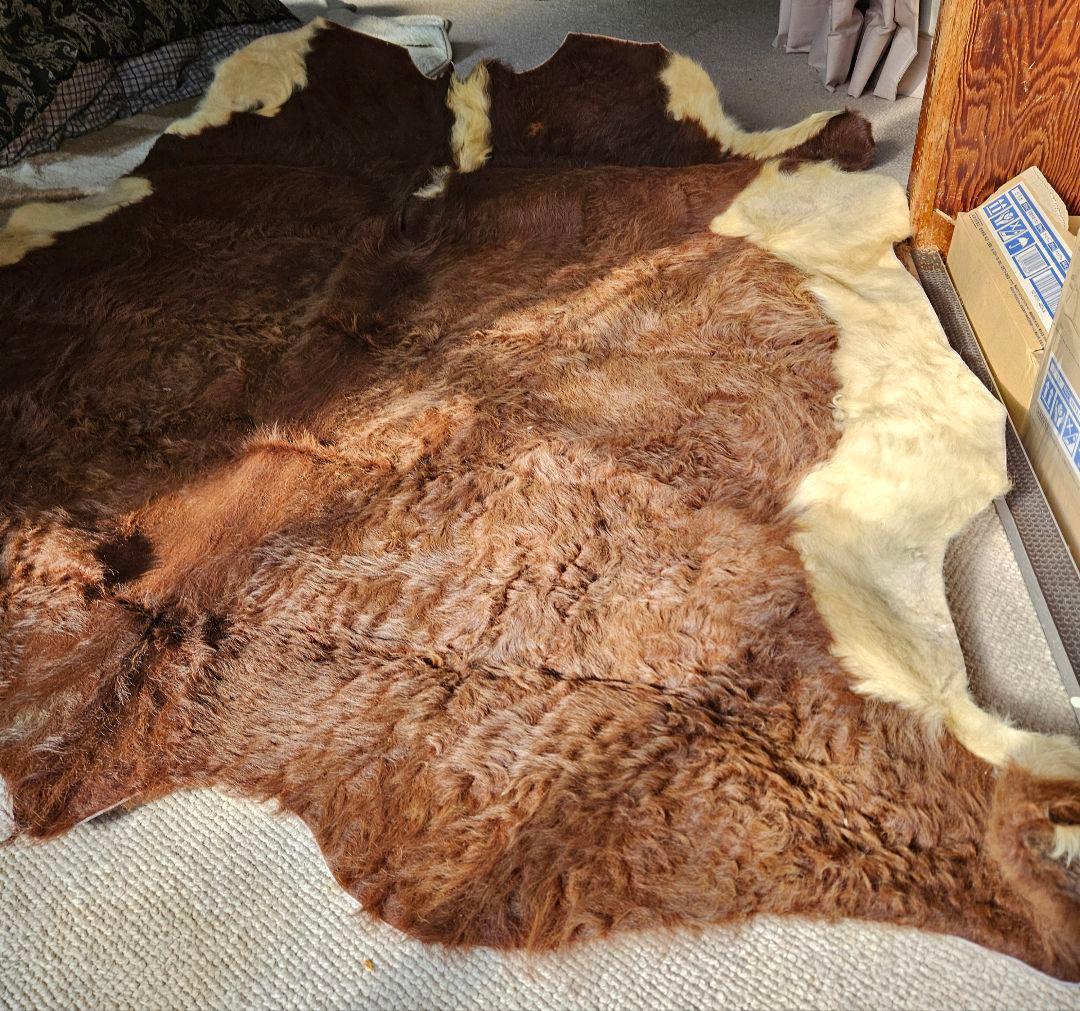 天然牛革ラグ 大判 ブラウン・クリーム