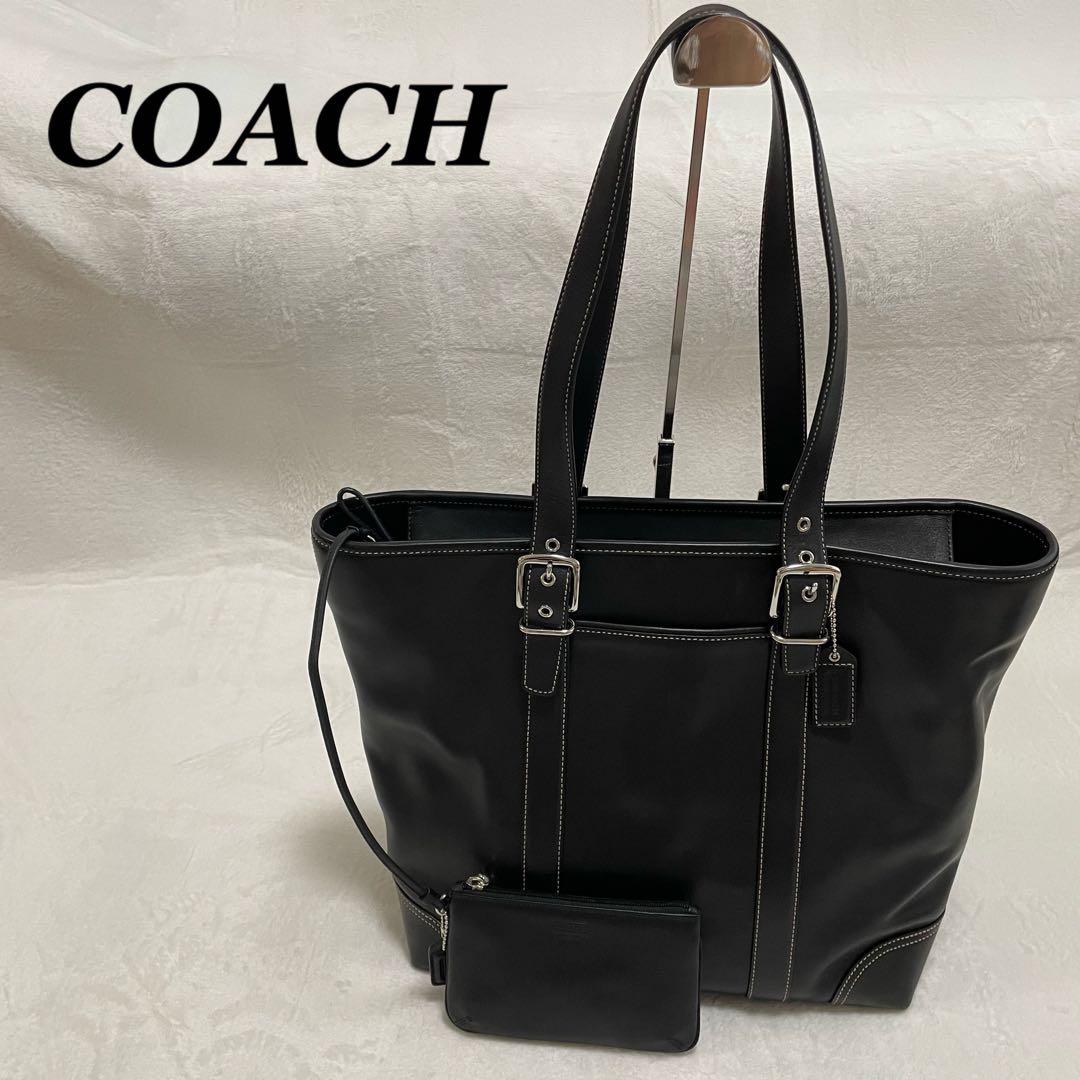 美品　コーチ　トートバッグ　本革　大容量　ポーチ付き