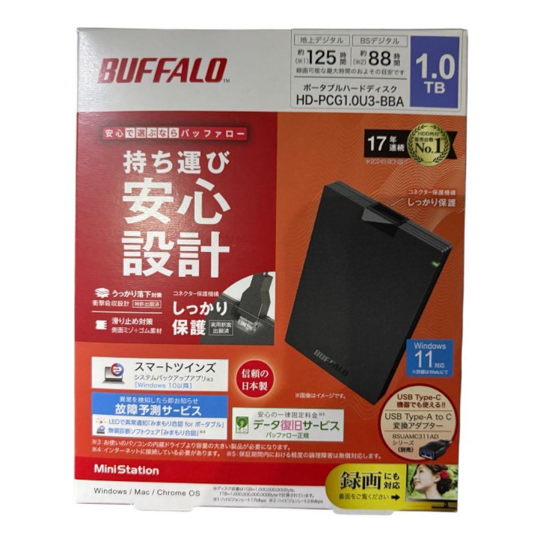 BUFFALO ポータブルハードディスク 1TB HD-PCG1.0U3-BBA