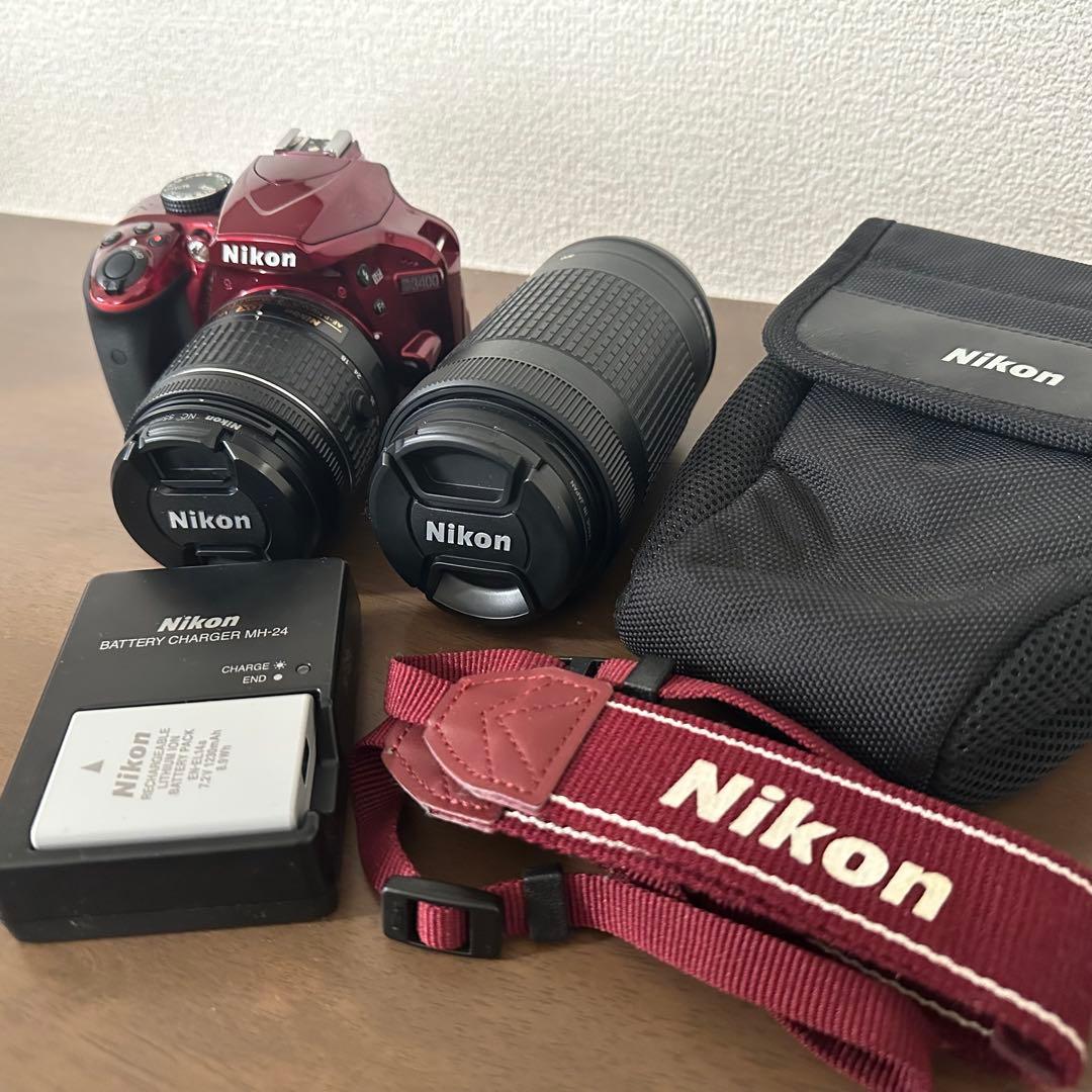 美品 Nikon D3400 ダブルズームキット レッド デジタル一眼レフカメラ