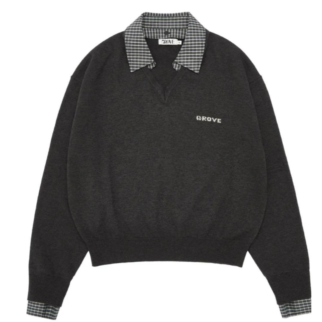GROVE 韓国 ニット EVIE CHECK COLLAR KNIT