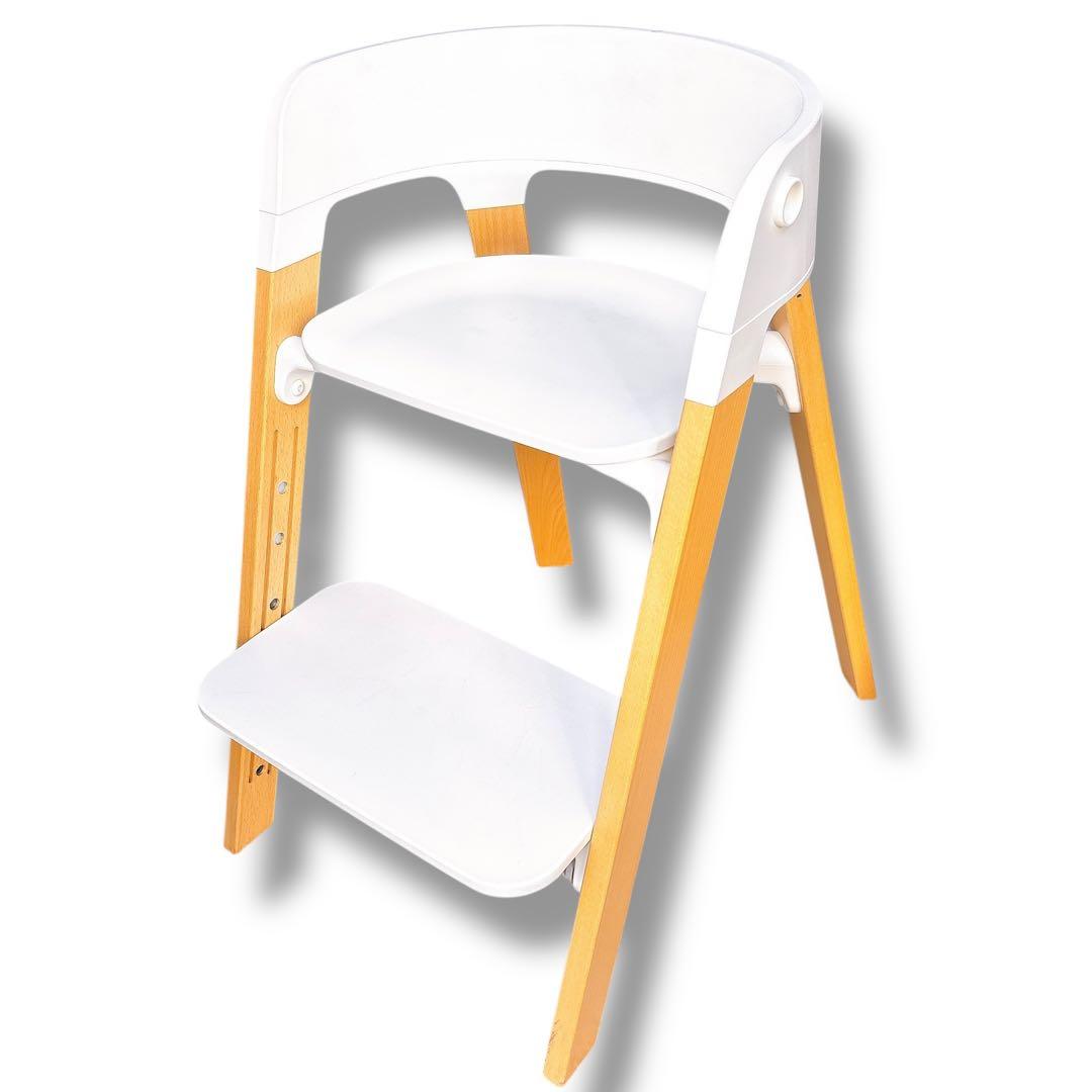 美品 ストッケ STOKKE ストッケ ステップス ハイチェア 白×木目 子供用