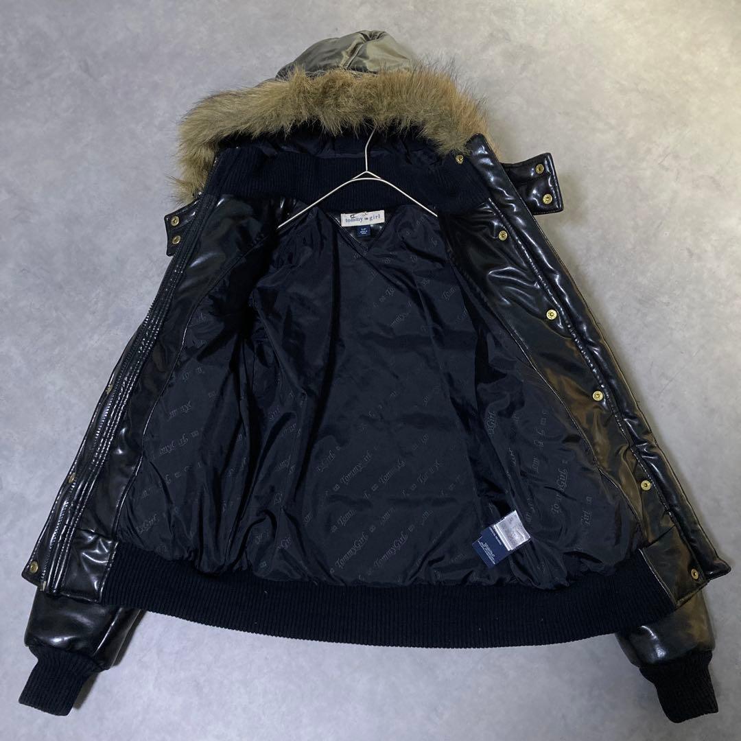 トミーガール y2k フェイクレザージャケット 中綿 光沢 3way 黒 S