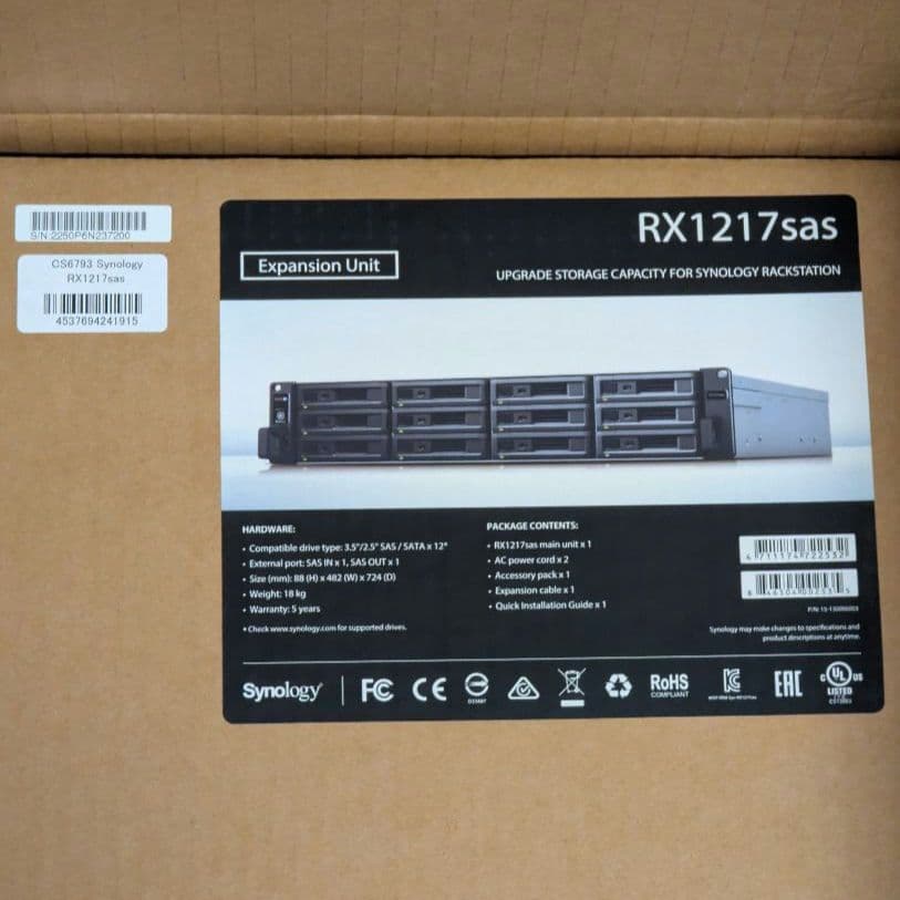 【新品】Synology RX1217sas 12ベイ ストレージ拡張ユニット
