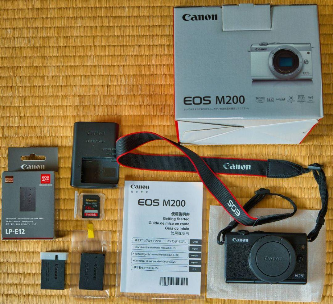 Canon EOS M200黒ボディとバッテリー、512GB SDカード