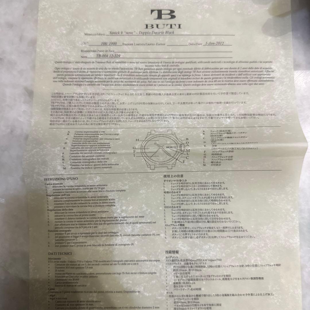ブティ　BUTI　９　ノーヴェ　クロノグラフ　限定1000本　赤文字盤　赤ケース