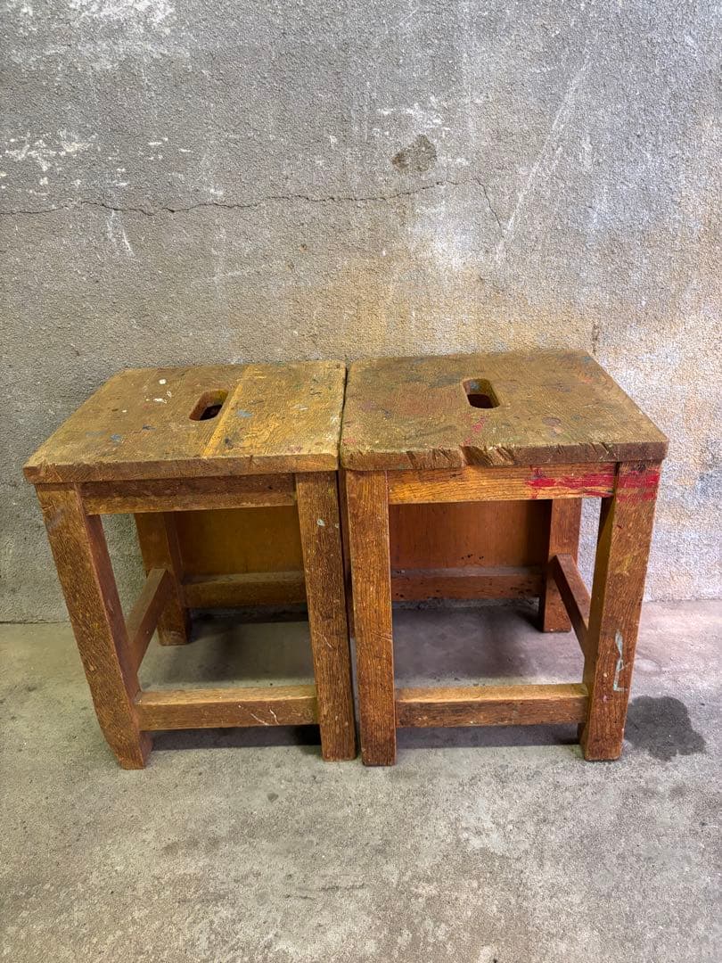 図工椅子　角椅子　角スツール　昭和レトロ　ビンテージ　2個セット