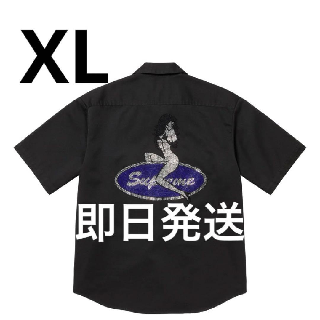 即日発送 Rhinestone Pin Up S/S Shirt Black