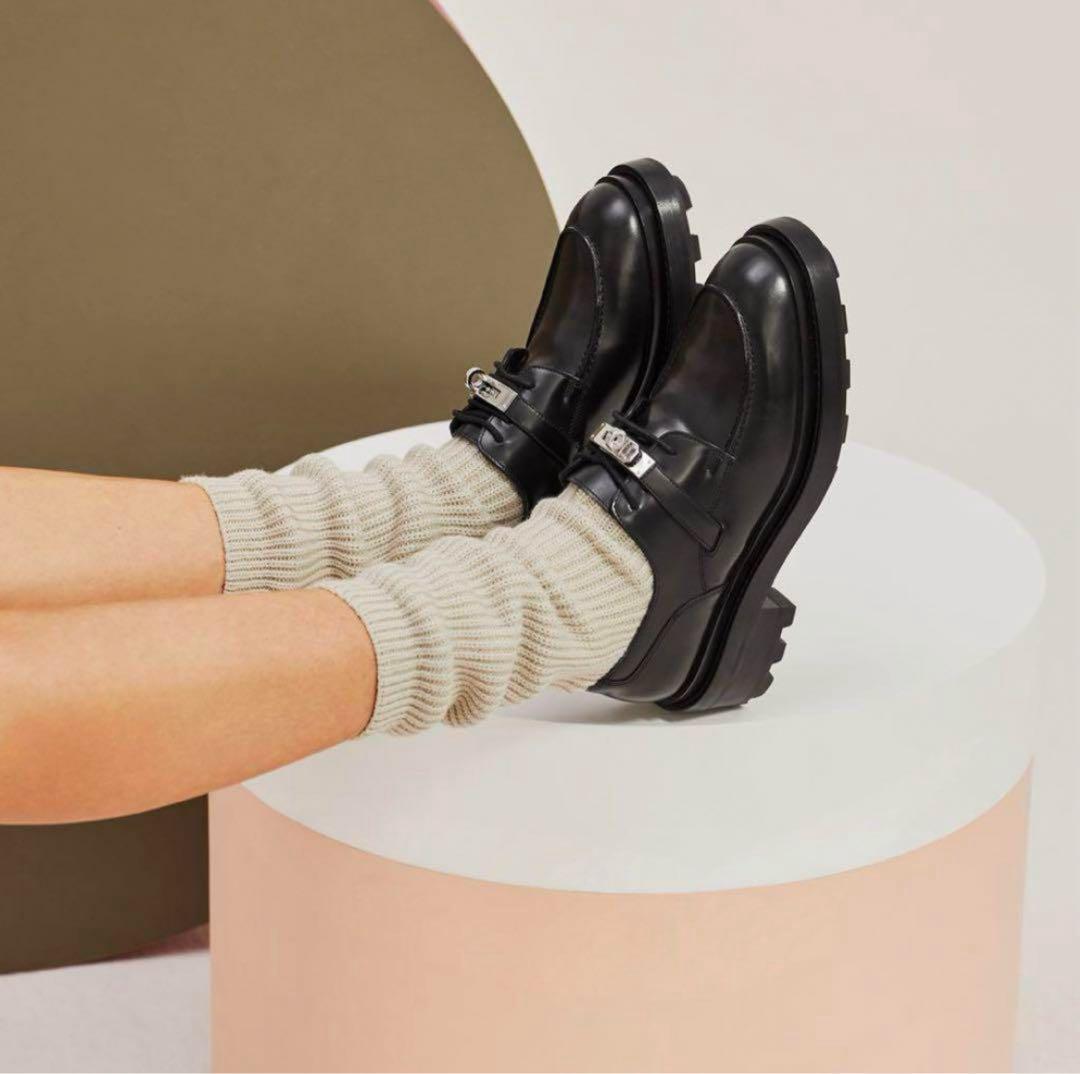 未使用級　HERMES エルメス　革靴　ケリー　ダービー　ファースト　36 黒