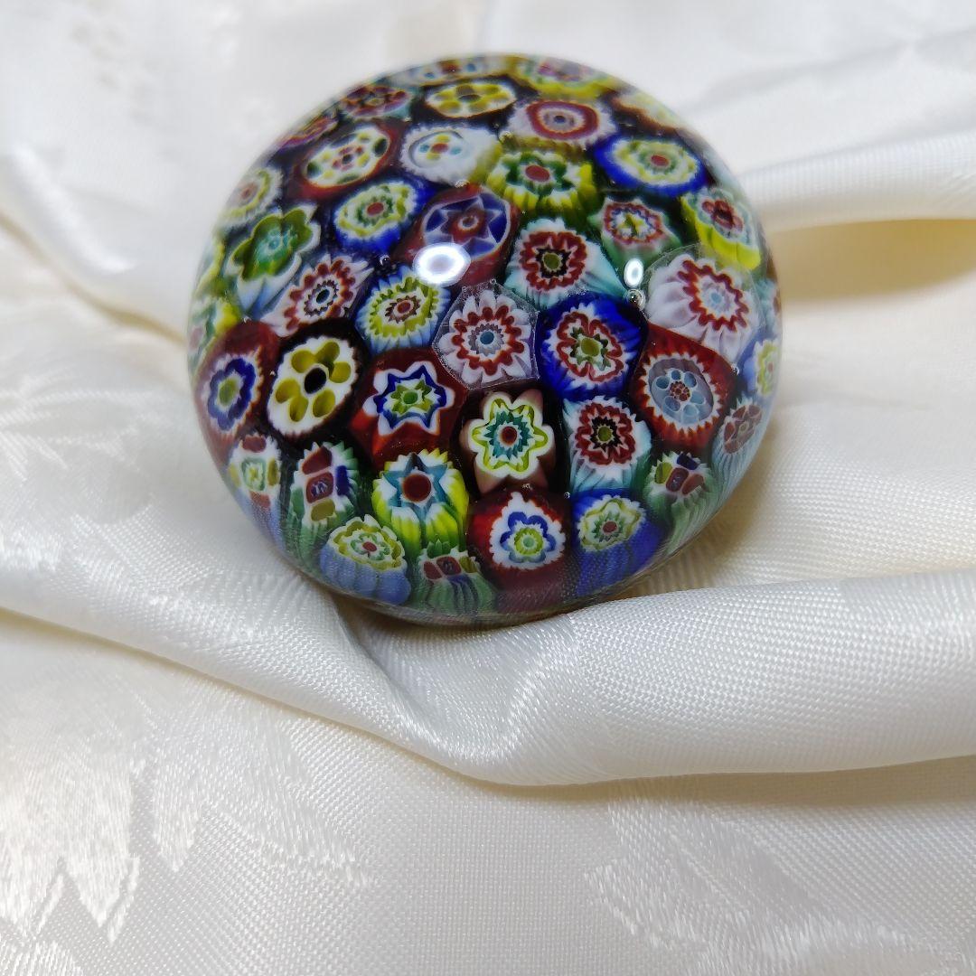 【ヴィンテージ】MURANO ガラスペーパーウエイト　ミルフィオリ　（千の花）