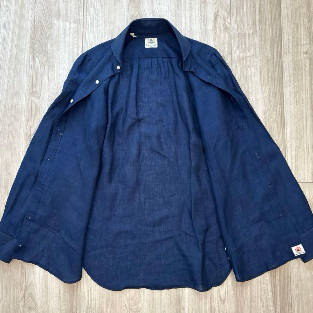 【極美品】BORRELLI リネン100% ドレスシャツ ネイビー 37 S