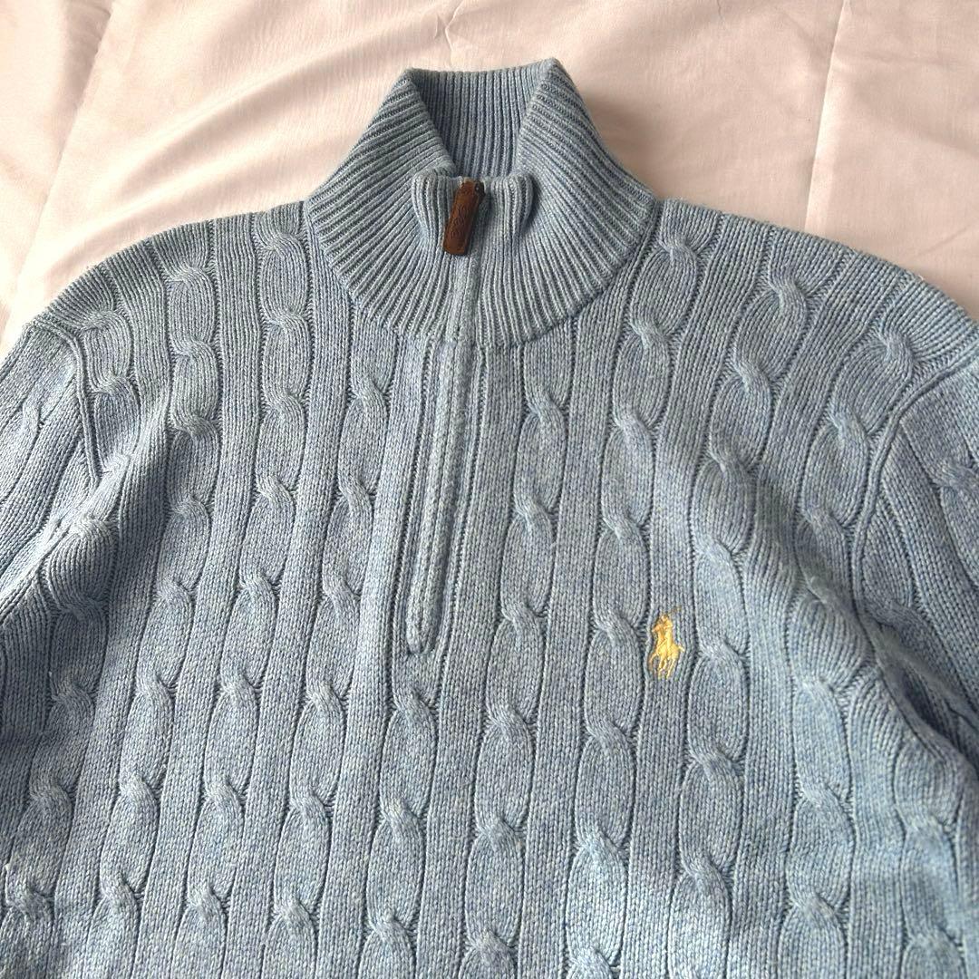 ポロラルフローレン ケーブルニット ハーフジップ セーター ポニーロゴ シルク