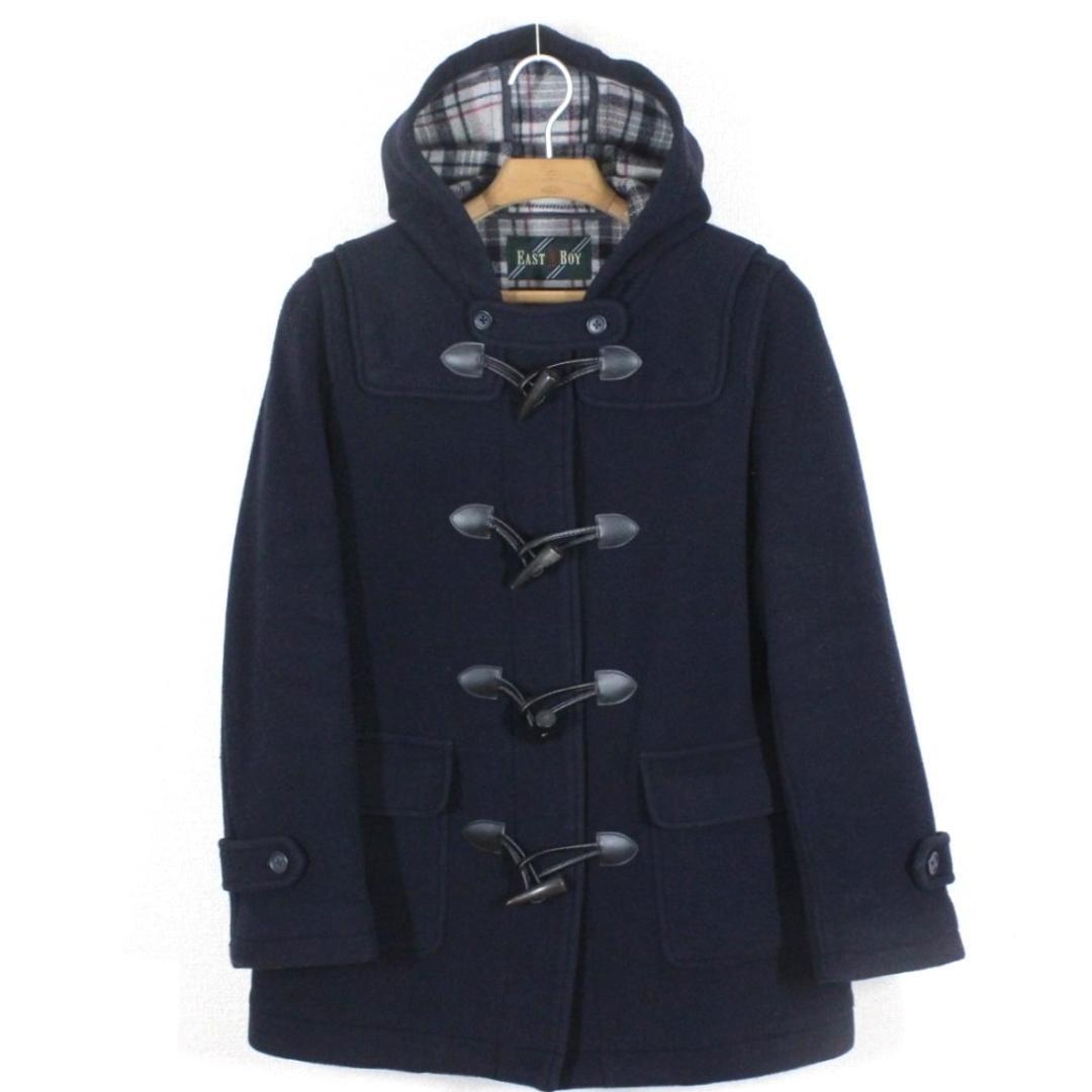 52【美品】イーストボーイ ダッフルコート 11 ネイビー 紺 L 裏チェック柄
