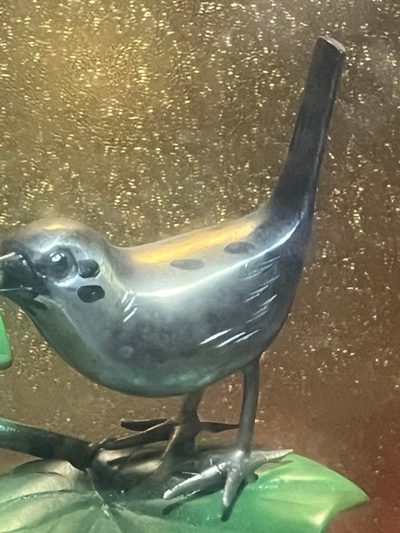 瓢箪にすずめ、高岡銅器、兵丹に雀 鋳銅製、昭和レトロ高岡銅器、昭和レトロ置き物