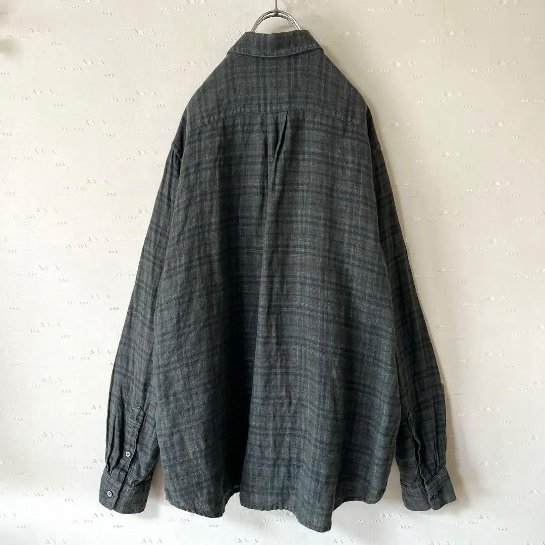 古着 コンフェクト リネンシャツ 墨黒 フェード チェック