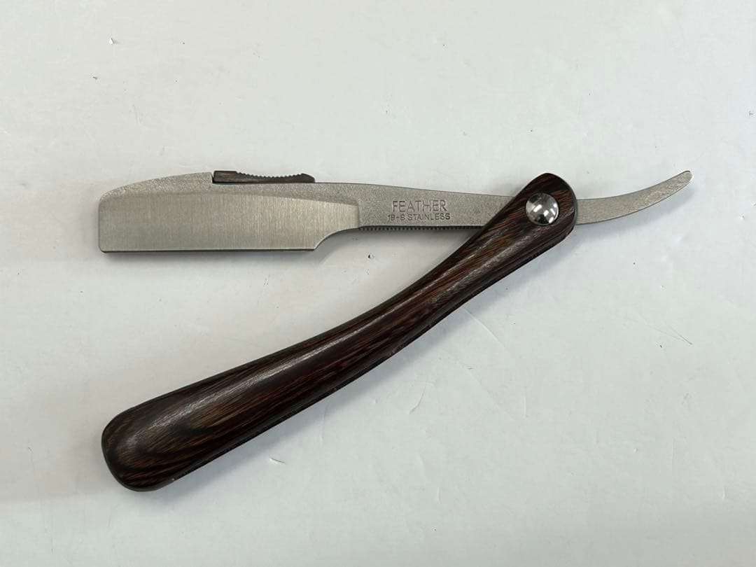 中古 美品 フェザー プロフェッショナル 木製ハンドル レザー
