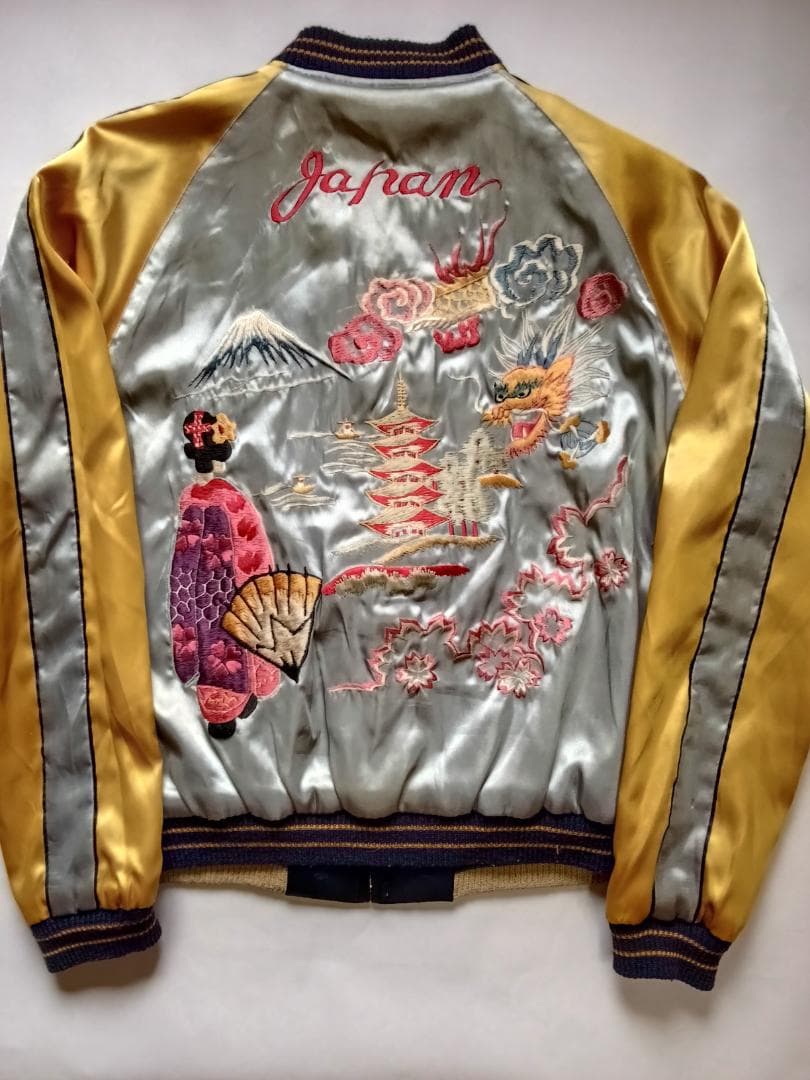 テーラー東洋 スカジャン 髑髏×舞妓・五重塔 サテン×サテンモデル