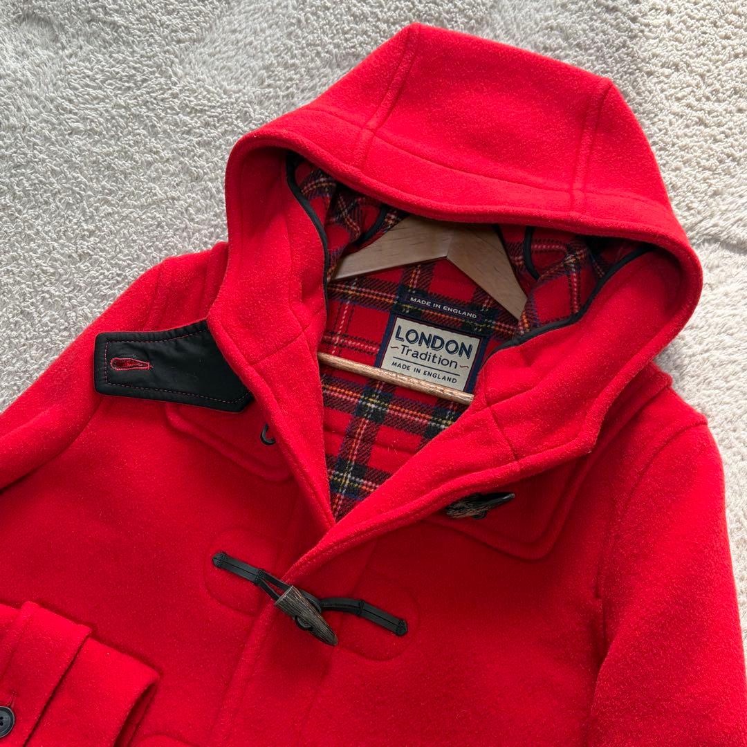 ☆美品☆LONDON TRADITION 赤ダッフルコート　英国製　裏地チェック
