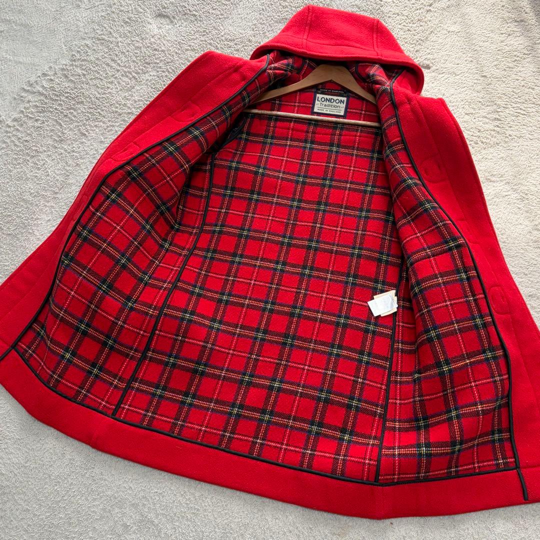 ☆美品☆LONDON TRADITION 赤ダッフルコート　英国製　裏地チェック