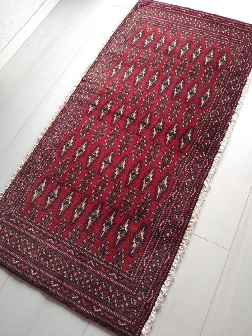 トルクメン ペルシャ絨毯 140×65cm 深みのある赤 オールドラグ