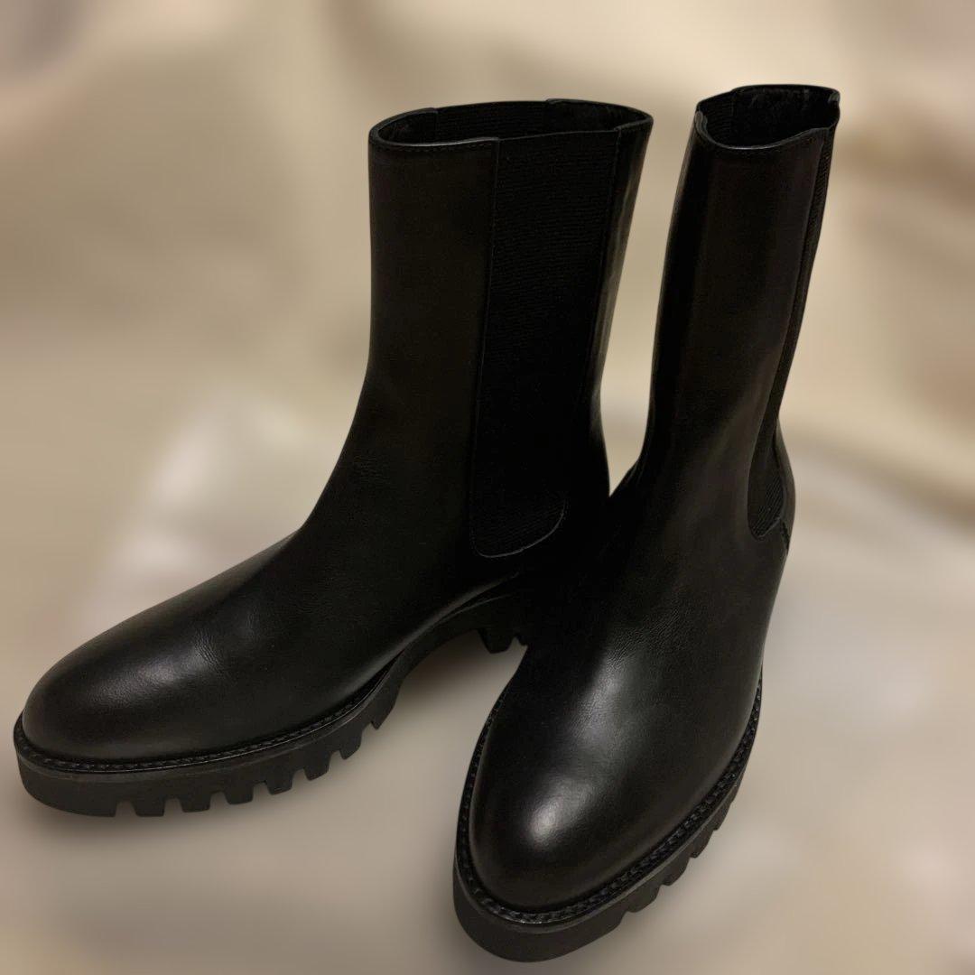 セオリー　ブラックレザーサイドゴアブーツ37(23.5cm)