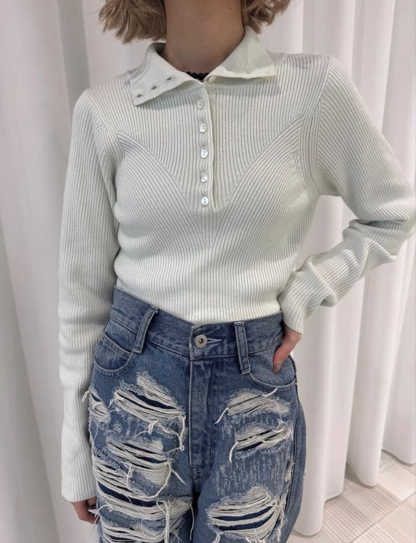 【正規品】AMERI UND HIGH NECK BUTTON KNIT TOP