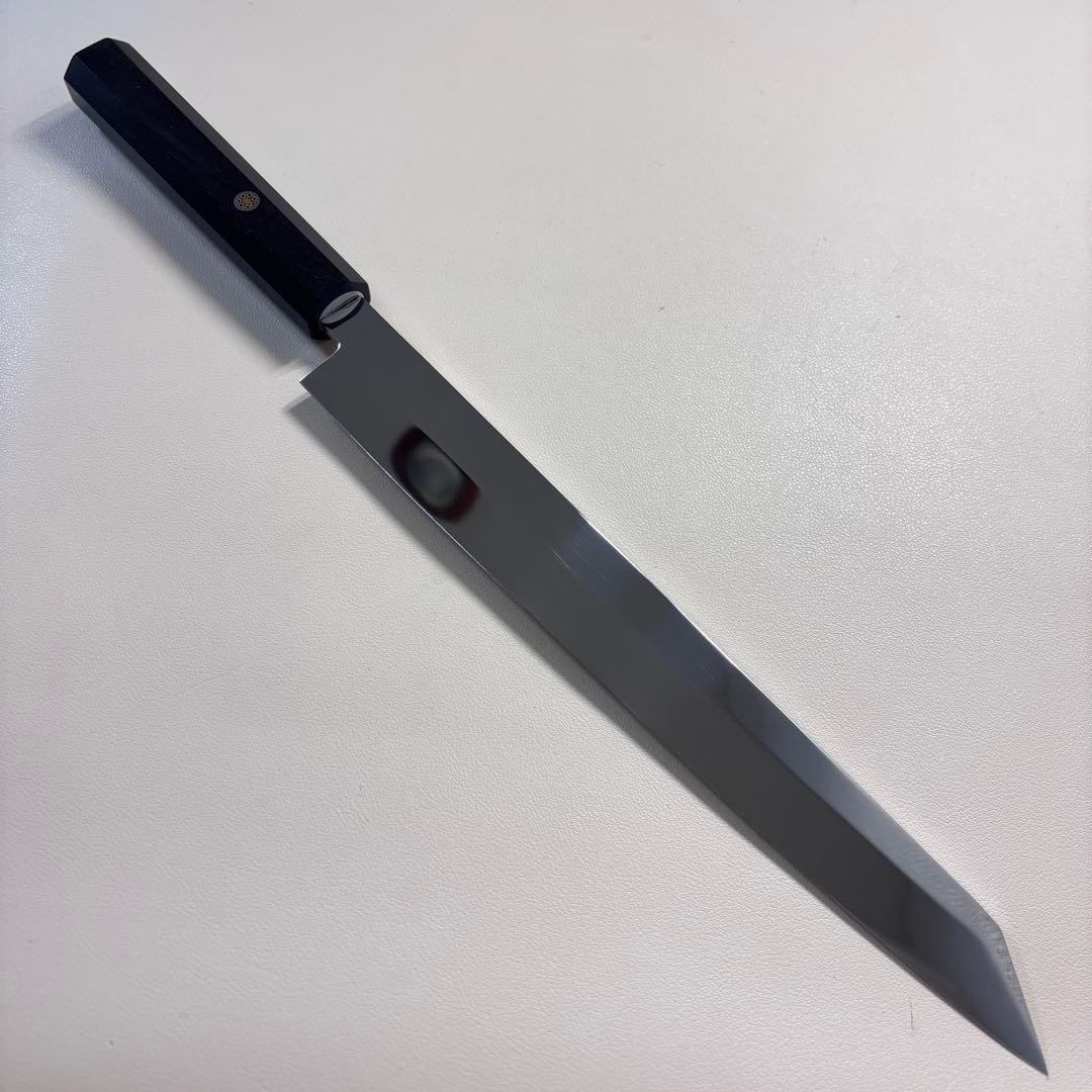 270mm 切付柳刃包丁 鏡面　黒檀八角柄 刺身包丁 「全鋼」'_