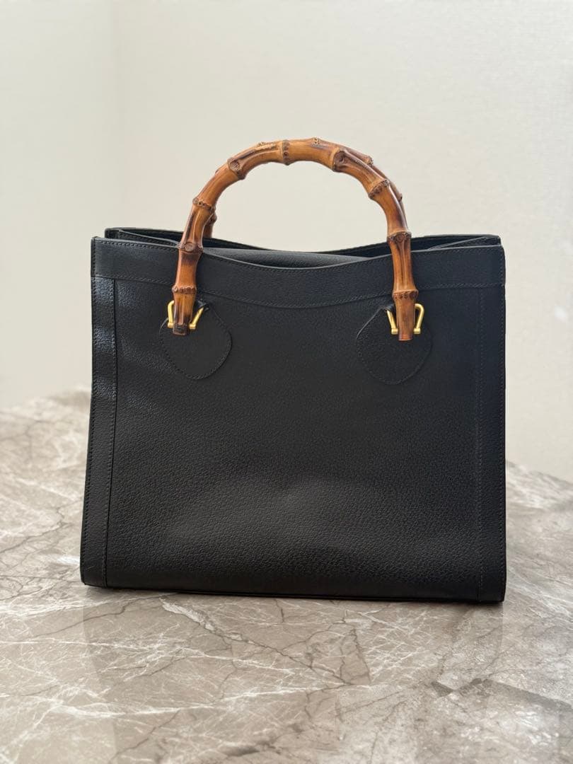 美品GUCCI グッチ バンブー ダイアナ ハンドバッグ レザー　黒 ブラック