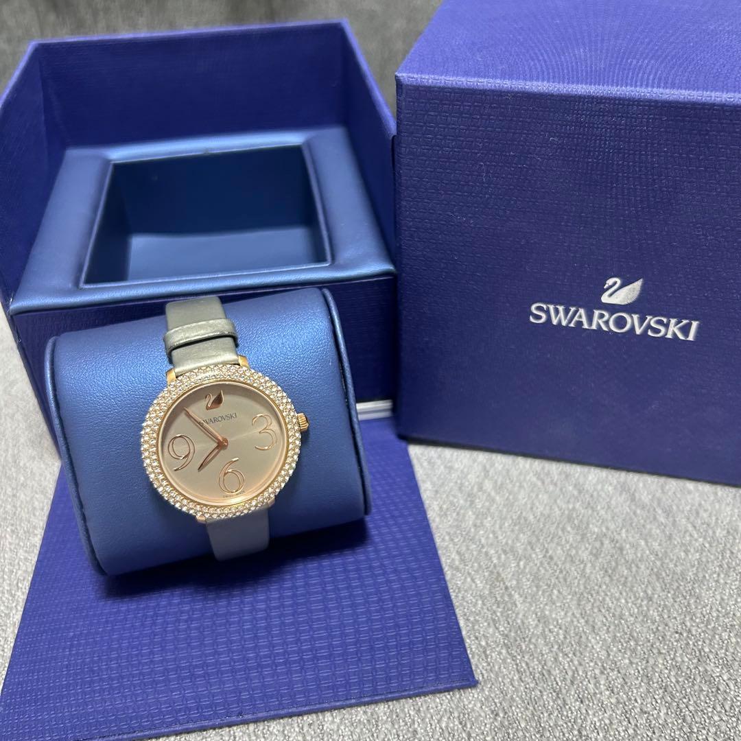 【美品】Swarovski スワロフスキー腕時計グレー レザー