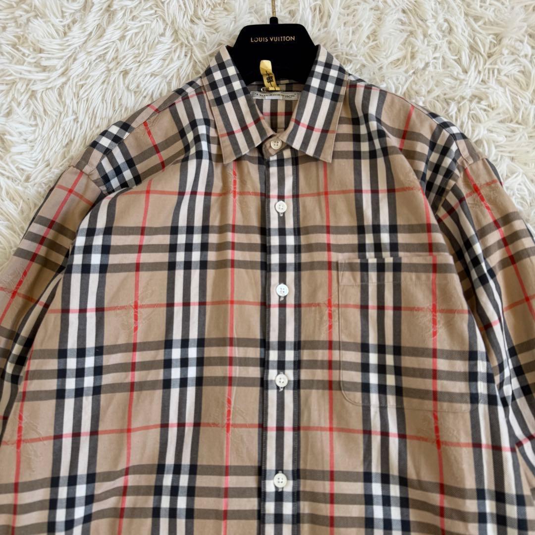 美品　バーバリーズ　シャツ　シャドーホース　ノバチェック　ベージュ　L相当