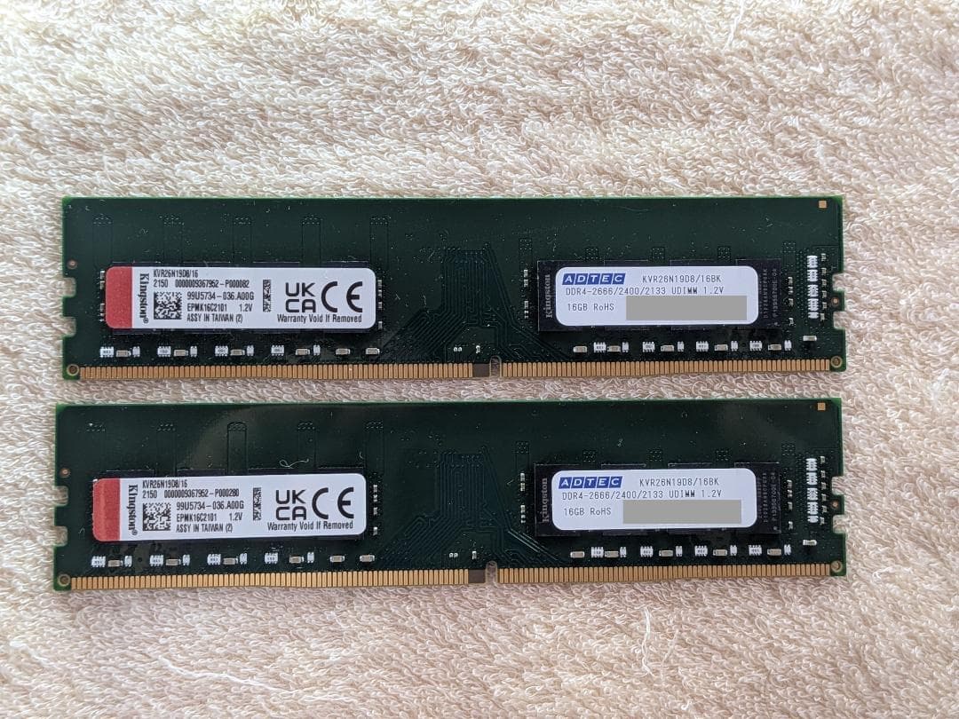 Kingston DDR4-2666 16Gx2枚 [認識確認済]
