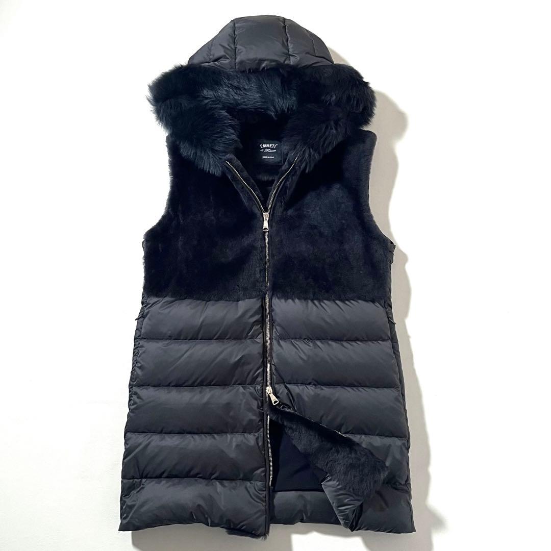 【美品】エンメティ　ステファニー ダウン ベスト　ジレ　ムートン ファー　フード