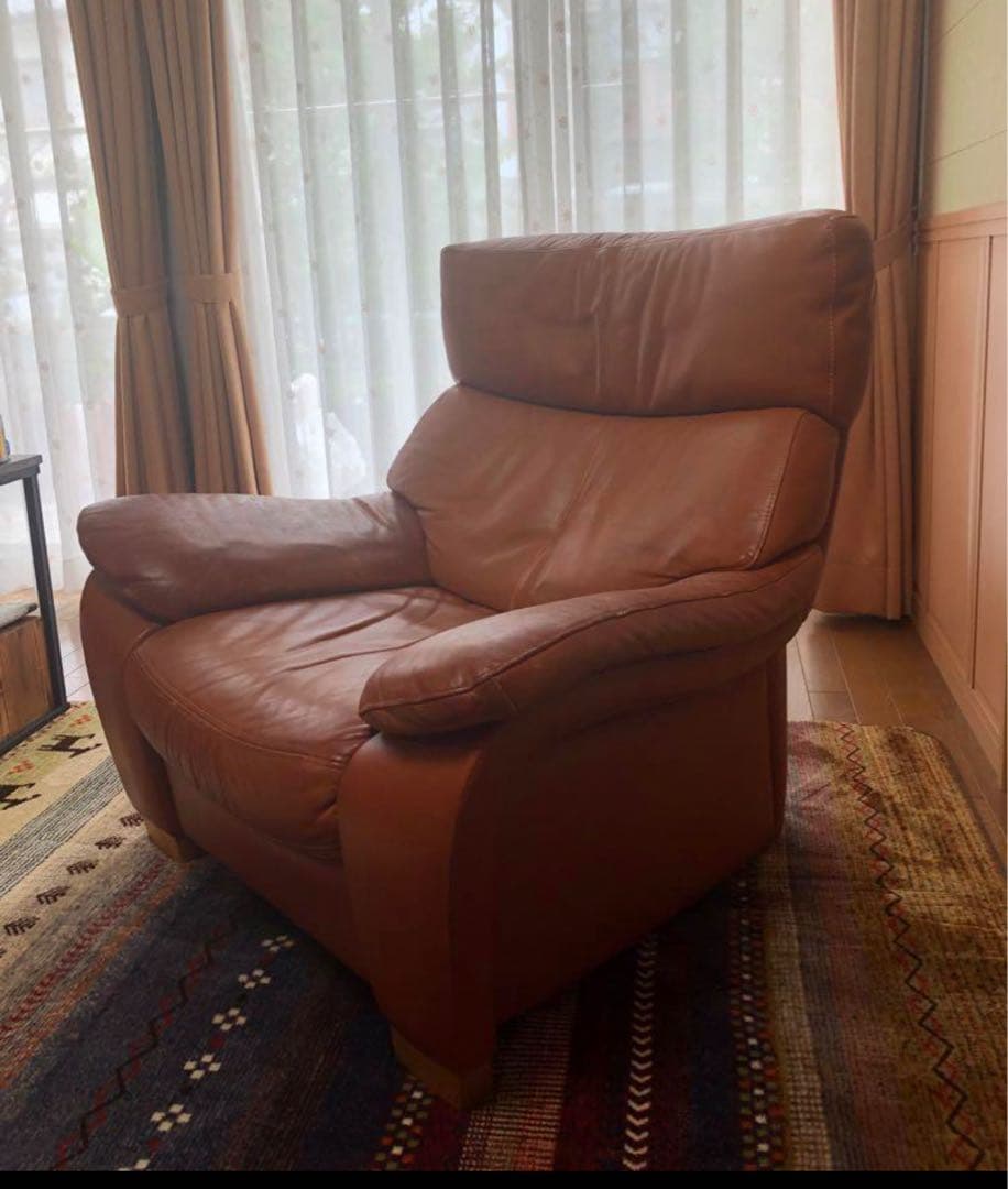 【M】ブラウンレザー リクライニングアームチェア