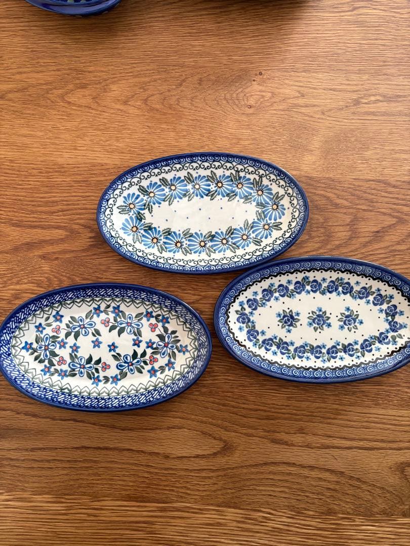 ポーランド食器　青い花柄のオーバル皿 3枚セット
