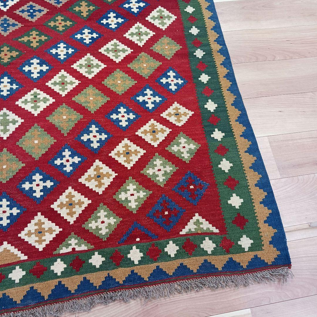 Y2658-1 イラン カシュガイ産 キリム 天然染料 ウール100% 絨毯