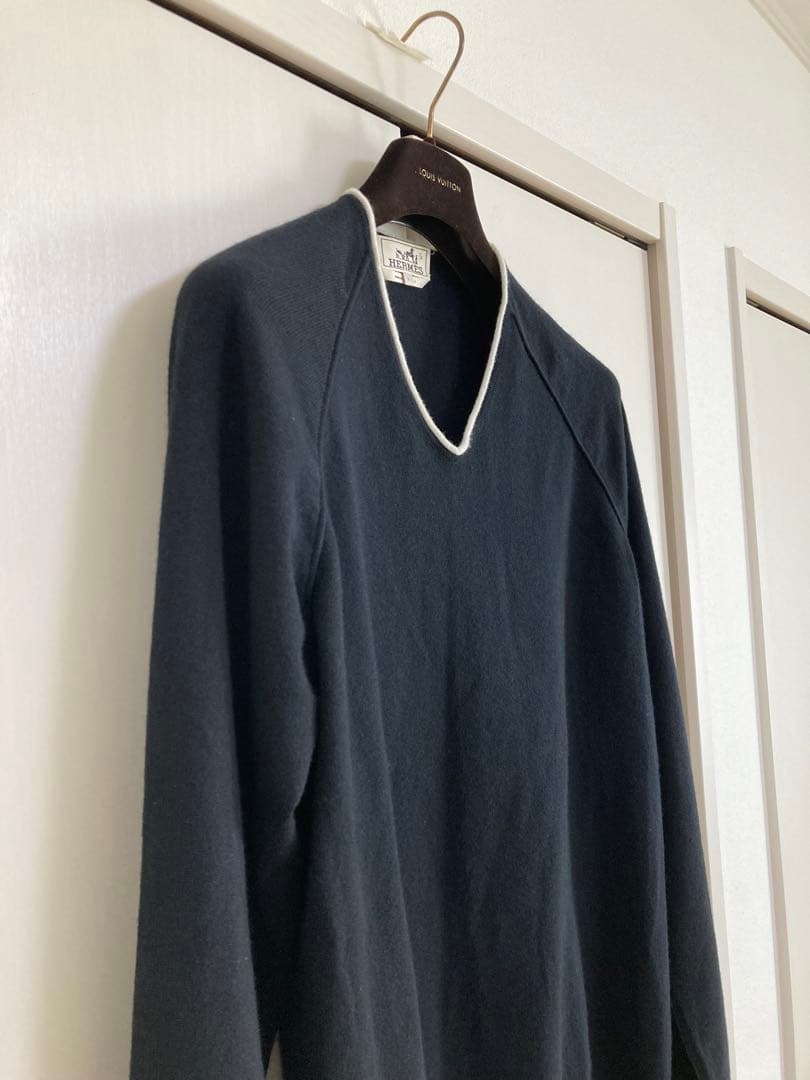 ☆ 美品☆ エルメス　カシミアコットンVネック　ニットセーター　L