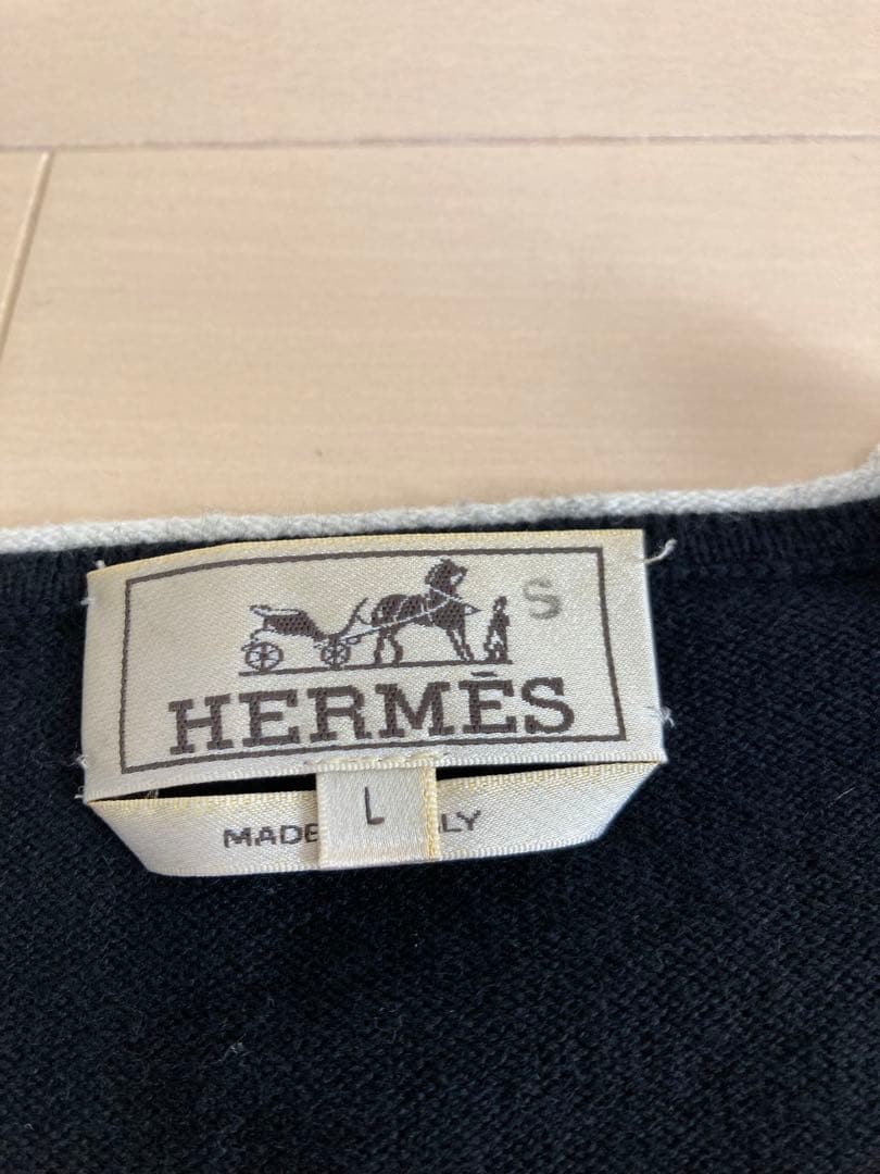 ☆ 美品☆ エルメス　カシミアコットンVネック　ニットセーター　L