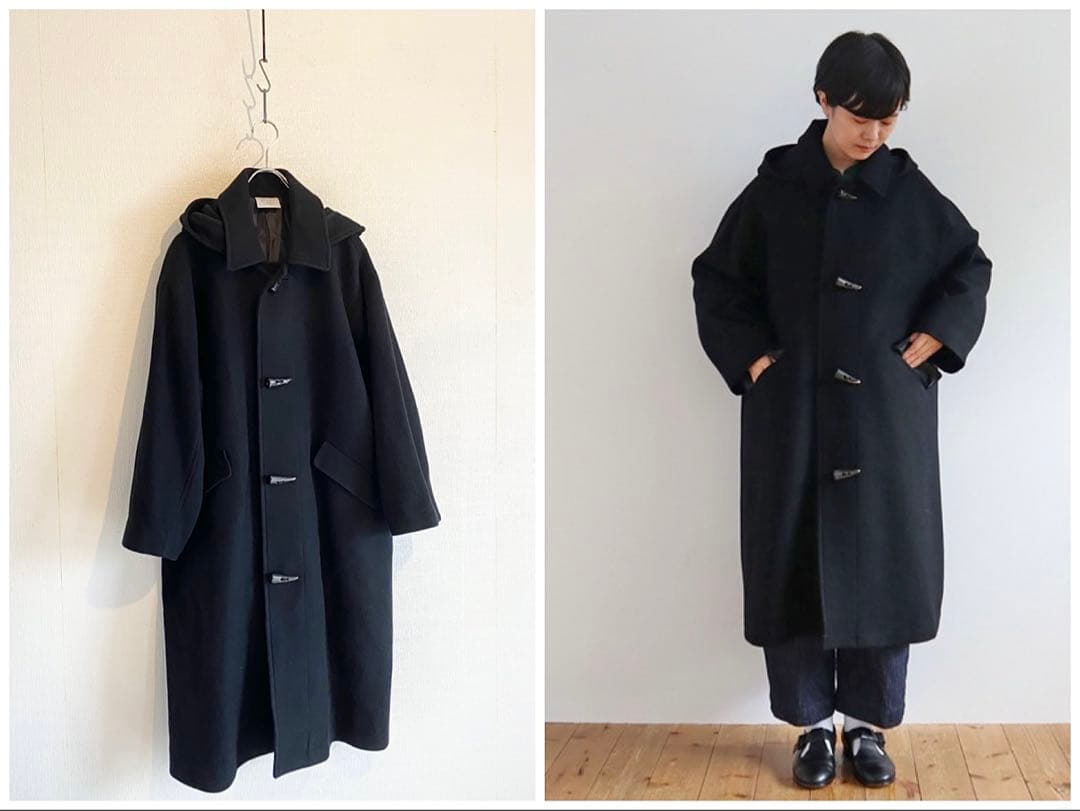 美品 yuni スーパー100 トグルボタンコート 黒 ゆったり