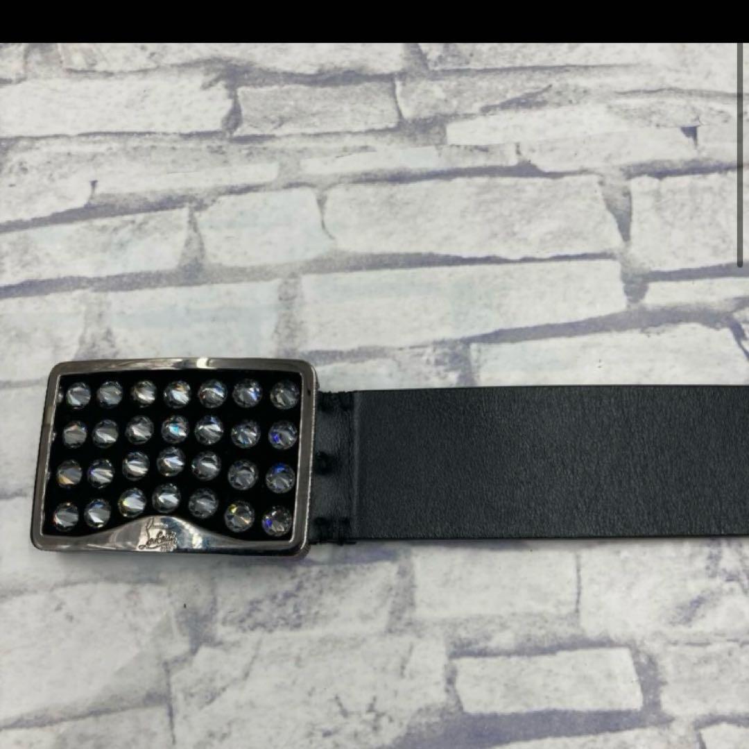 ストーン付きブラックレザーベルト ルブタン