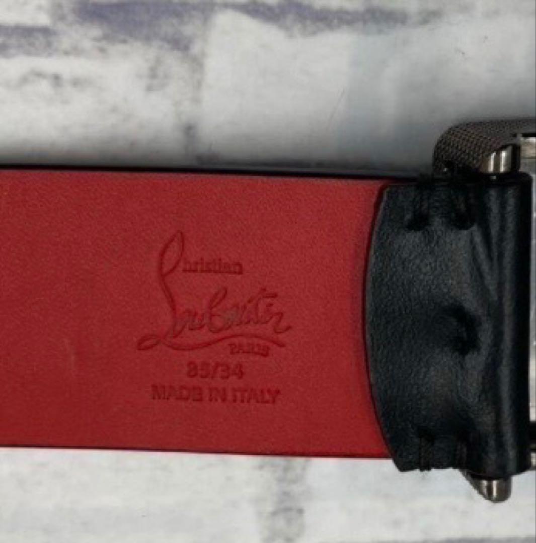 ストーン付きブラックレザーベルト ルブタン