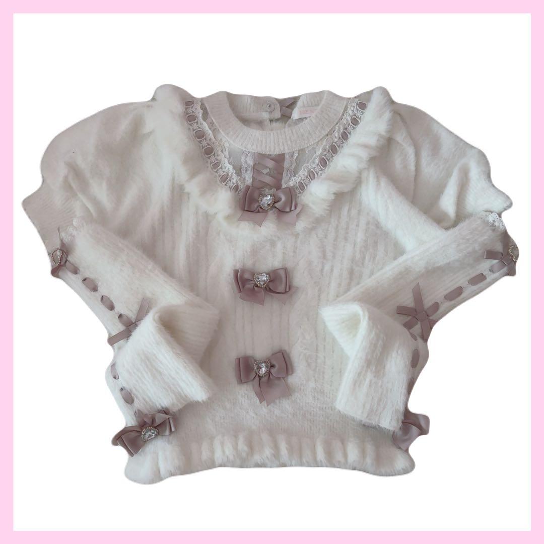 ‬LIZLISA アームウォーマー3連リボンニット ホワイト