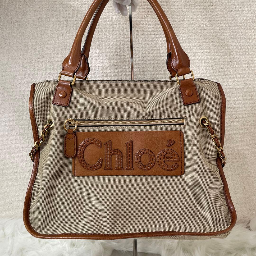 Chloé クロエ ボストンバッグ トート ロゴバッグ キャンバス Chole
