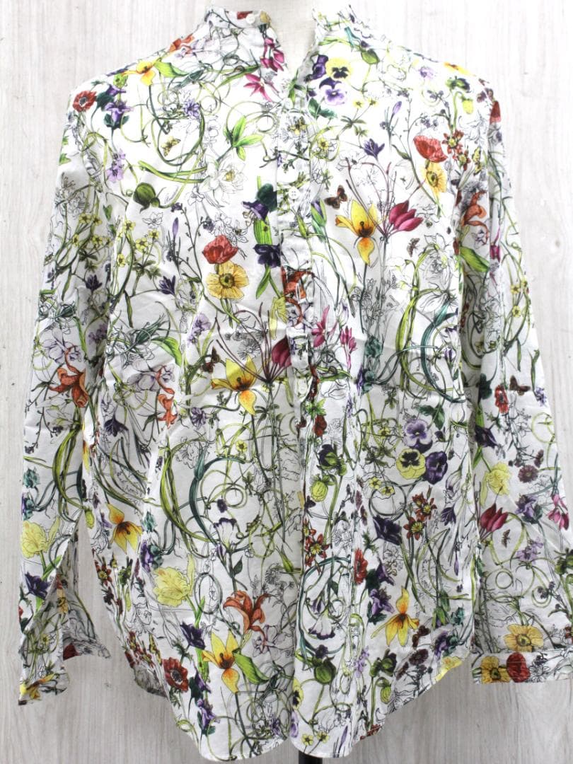 ▲美品 GUCCI/グッチ 花柄長袖シャツ フローラ　コットン ホワイト