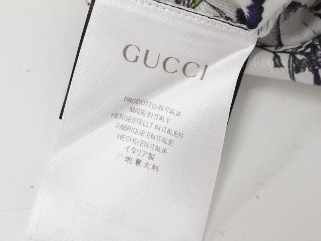 ▲美品 GUCCI/グッチ 花柄長袖シャツ フローラ　コットン ホワイト