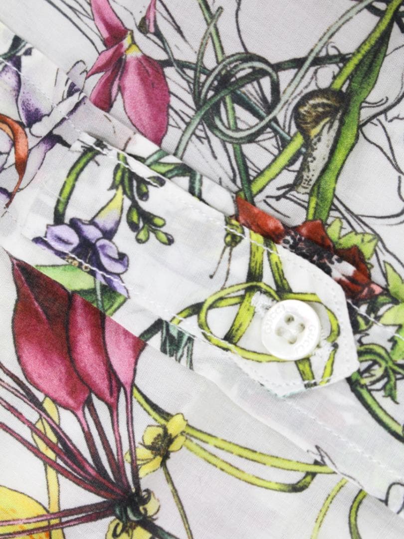 ▲美品 GUCCI/グッチ 花柄長袖シャツ フローラ　コットン ホワイト