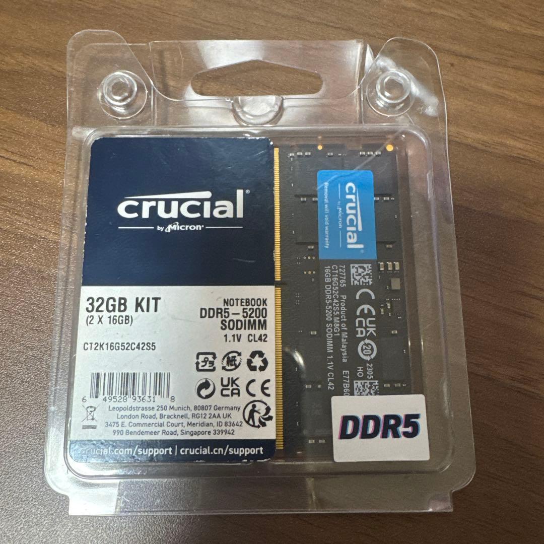 Crucial 32GB DDR5 5200 SO-DIMM メモリーキット